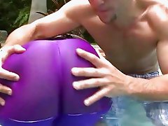 Lusty ebony bitch with huge ass rides big johnson in the pool