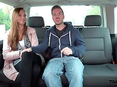 redhead teen babe Morgan gets her saved pussy creampied in a car