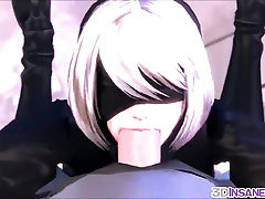 Nier Automata gets hard pussy pounding from huge dicks and does solo pussy play