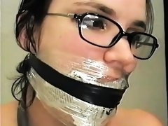 Plastic wrap BDSM punishment for stacked brunette milf
