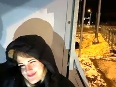 Hard fisting at the bus stop! The bitch pees and her master pees on she!