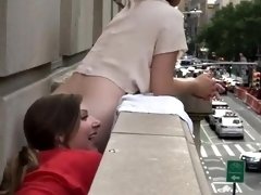 Two exciting teens indulge in wild lesbian action outside
