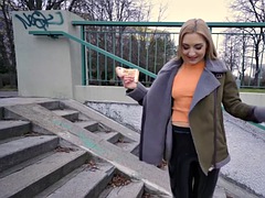 Euro blonde with natural tits gets fucked in public