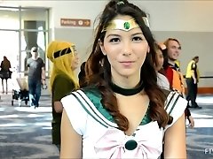 Brunette cosplay model Melody flashes her ass and pussy in public