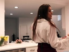 Small tits Latina Catalina Ossa gives a blowjob and wants sex