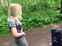 Attractive blonde teen nailed deep doggystyle in the woods