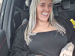 Horny MILF playing with her pussy in the car!
