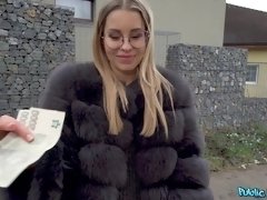 Blonde Lucky Bee wearing nylon stockings gets fucked in POV