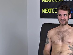 Casting Tattoo Otter sprays cum after jerking off solo