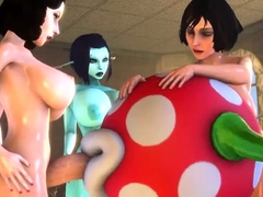 Busty and lusty 3D babes enjoy wild futanari threesome